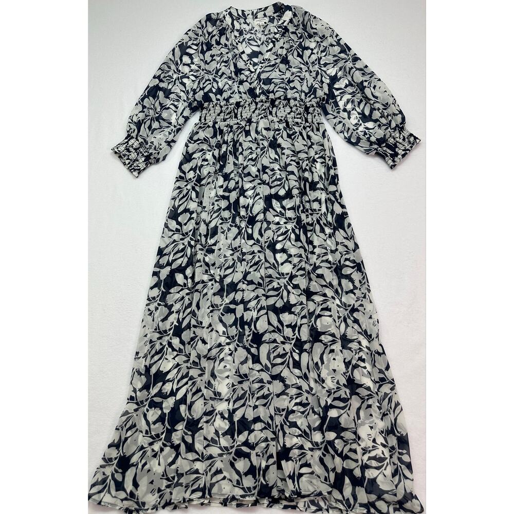 Hudson North Blue White Floral Sheer Smocked Waist Maxi Dress Size Large - Picture 6 of 10
